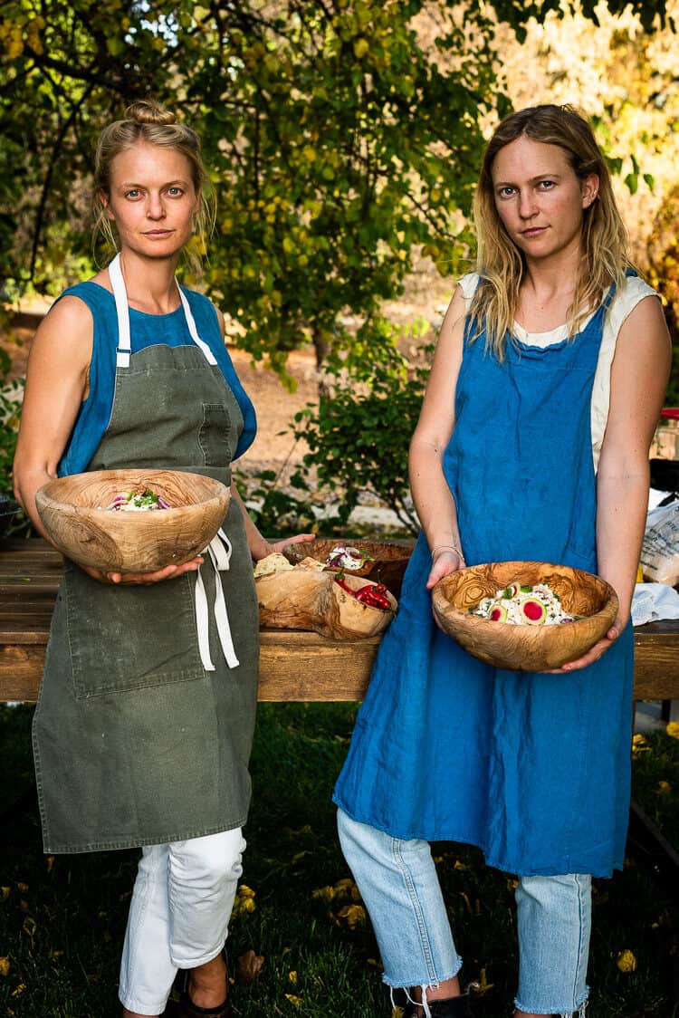 Chef Meave McAuliffe and her sister Rory McAuliffe at the Cobram Estate Harvest Tour 2019.