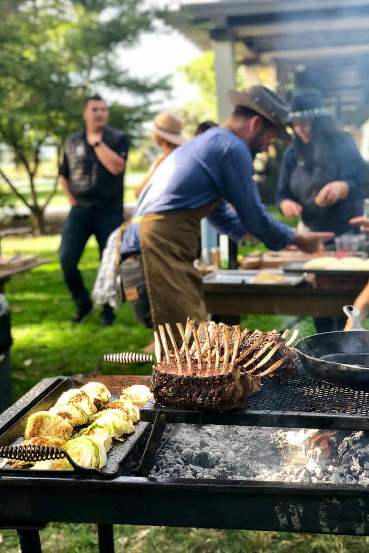 Cooking with olive oil on the grill at the Cobram Estate Harvest 2019.