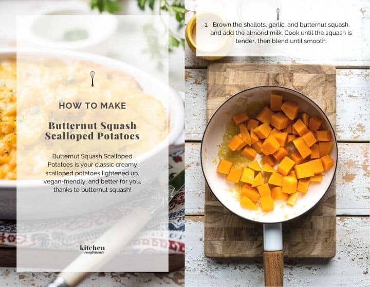 Step by step instructions for how to make Butternut Squash Scalloped Potatoes