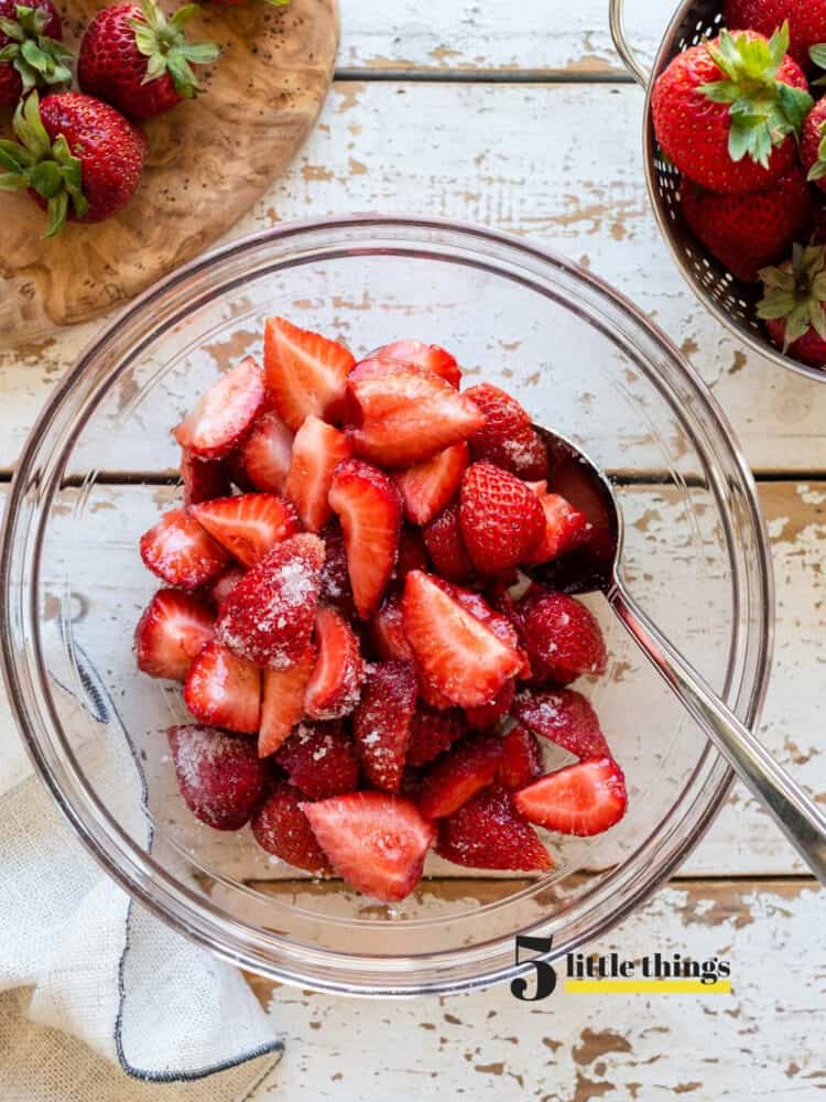 Strawberries and sugar in a bowl, one of the five little things I loved the week of March 6, 2020.