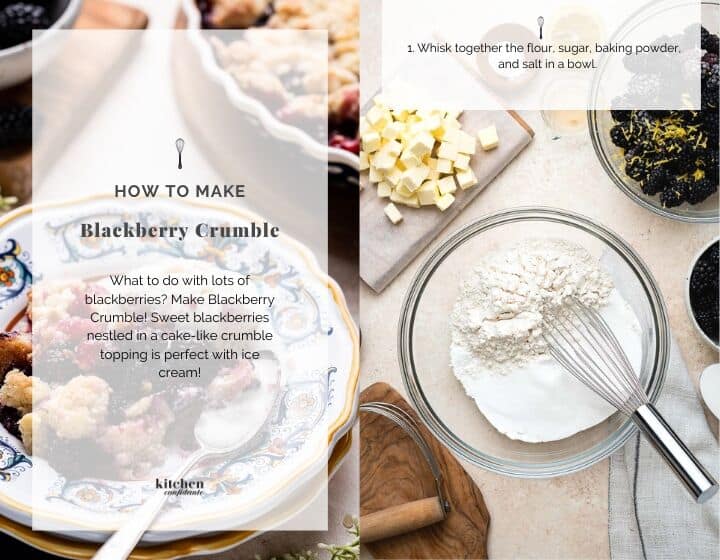 Step by step instructions for how to make blackberry crumble: mixing the flour.