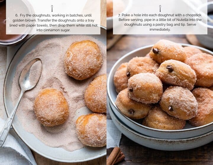 Step by step instructions for how to make Nutella Filled Mini Doughnuts.