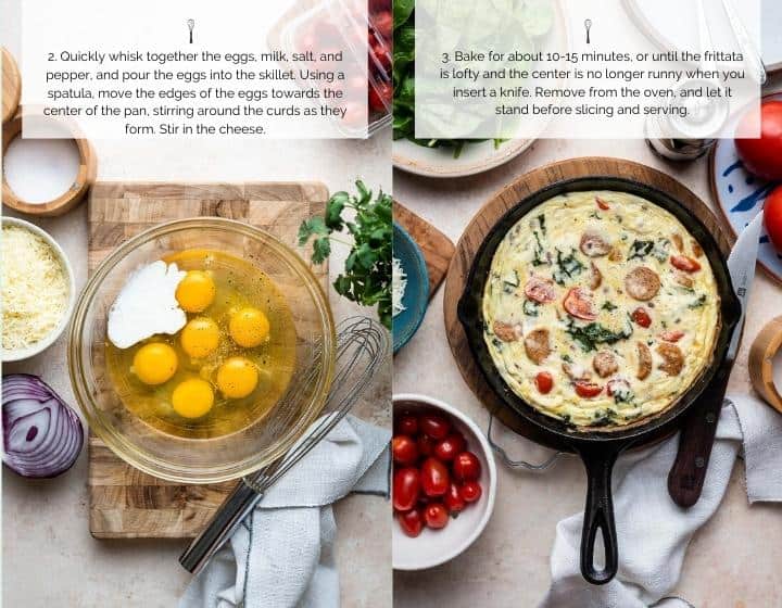 Step by step instructions for how to make Italian Sausage and Kale Frittata.