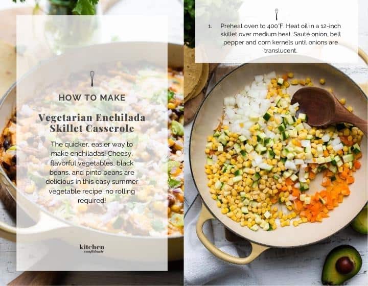 Step by step instructions for how to make Vegetarian Enchilada Skillet Casserole.