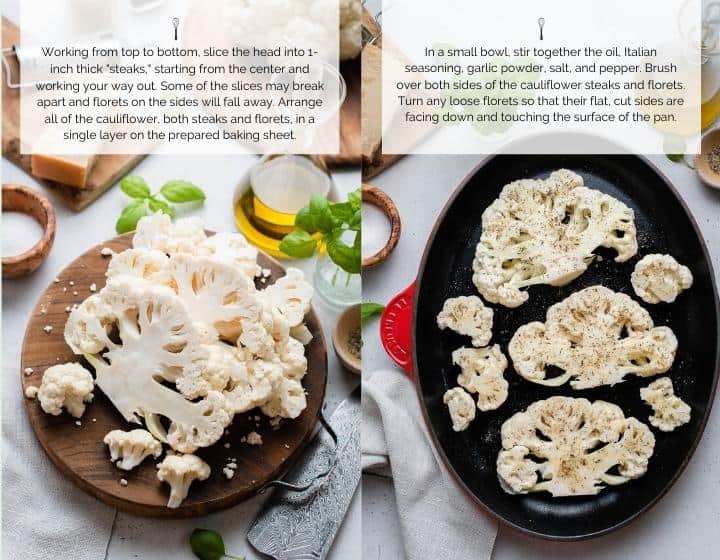 Step by step instructions for Baked Cauliflower Parmesan