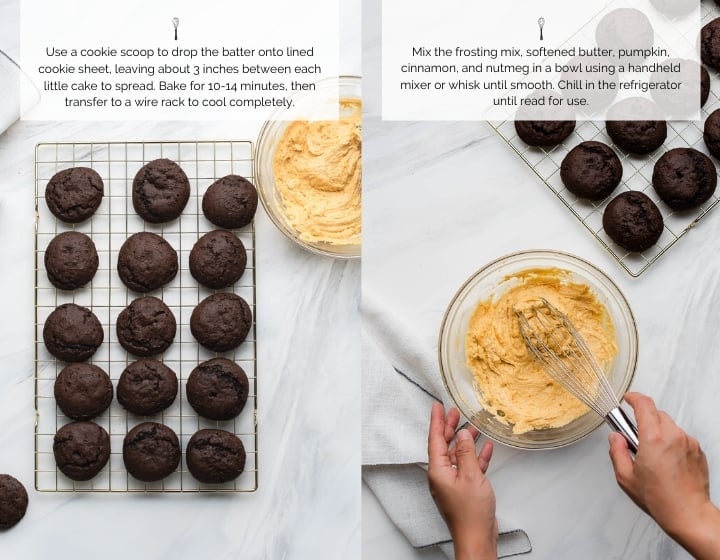 Step by step instructions for how to make Chocolate Pumpkin Whoopie Pies.