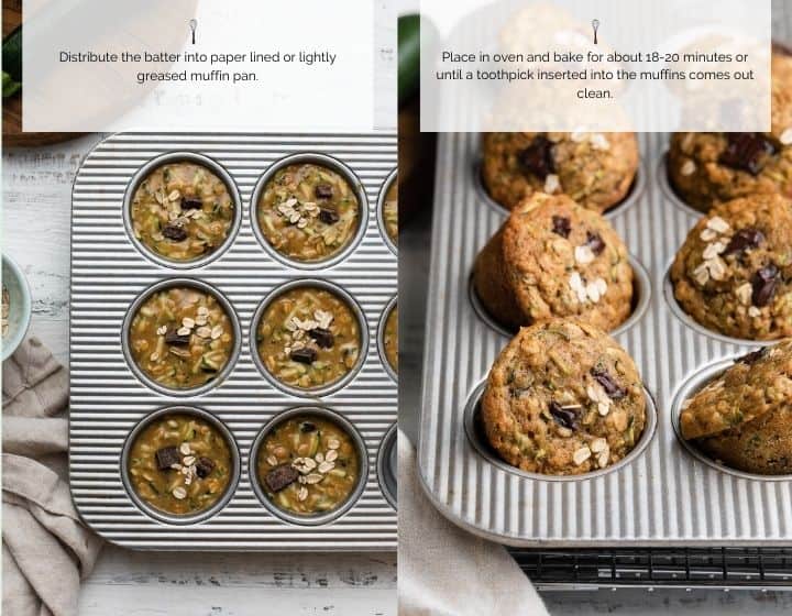 Step by step instructions for how to make Zucchini Oat Chocolate Chunk Muffins