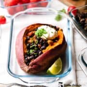 Chipotle Black Bean Sweet Potato in a glass dish is one of Five Little Things I loved the week of November 13, 2020.