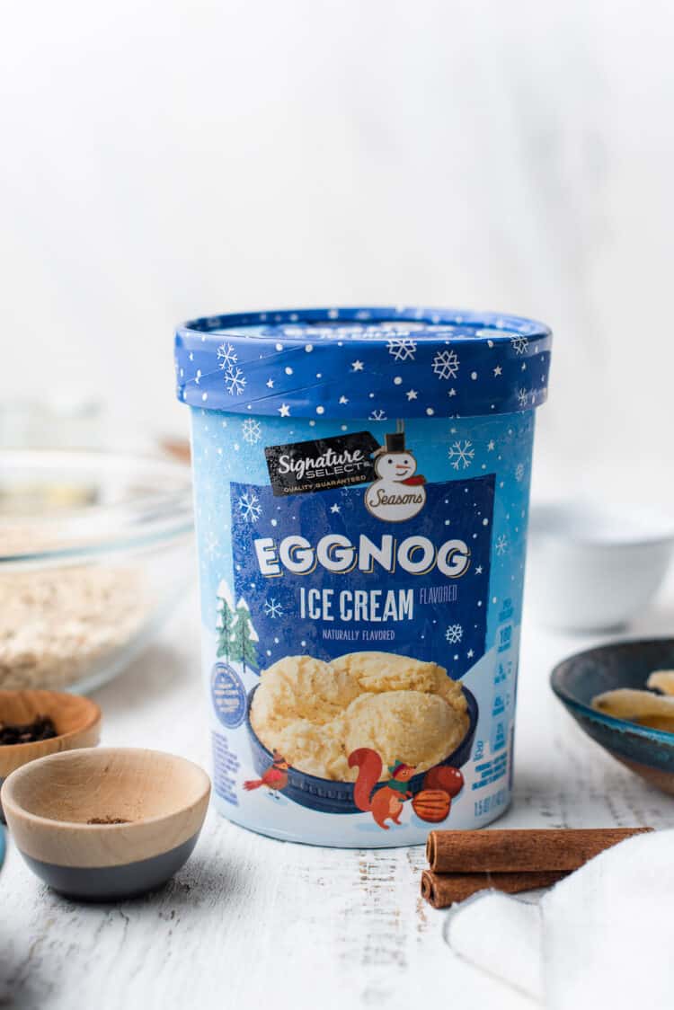 Signature Select Eggnog Ice Cream on a white table.