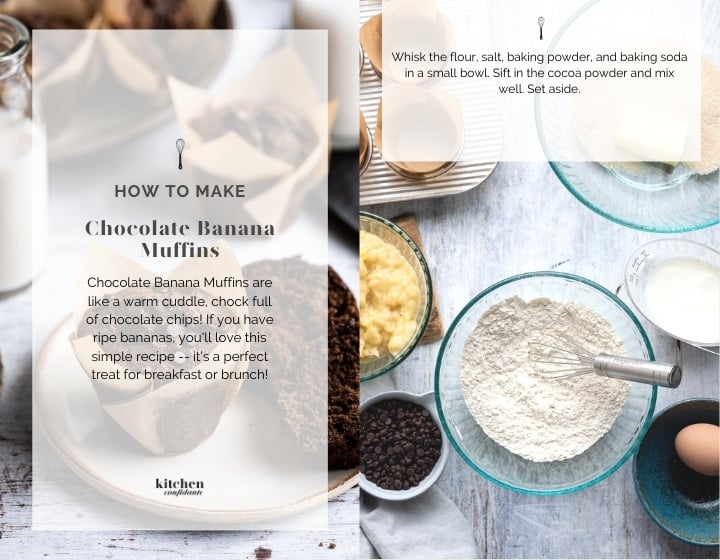 Step by step instructions for how to make Chocolate Banana Muffins.