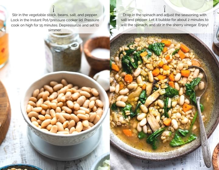 Step by step instructions for how to make Instant Pot Bean Soup with Pearl Barley.