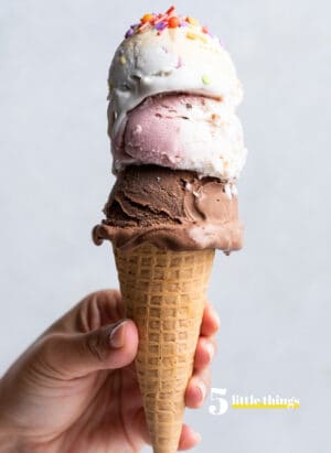 Three scoops of ice cream on a cone - one of the cool treats I love in this weeks Five Little Things the week of July 31, 2021.