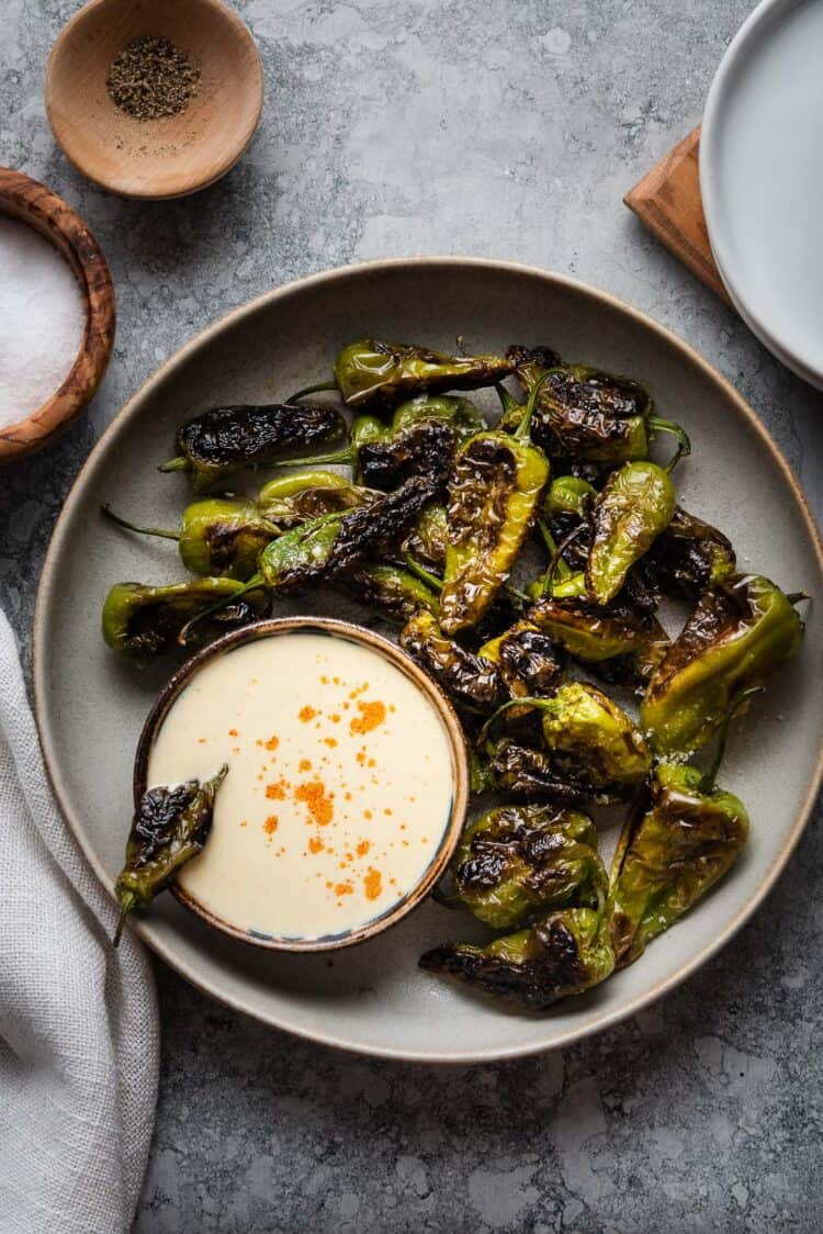 Blistered Padrón Peppers with Buttermilk Aioli Kitchen Confidante