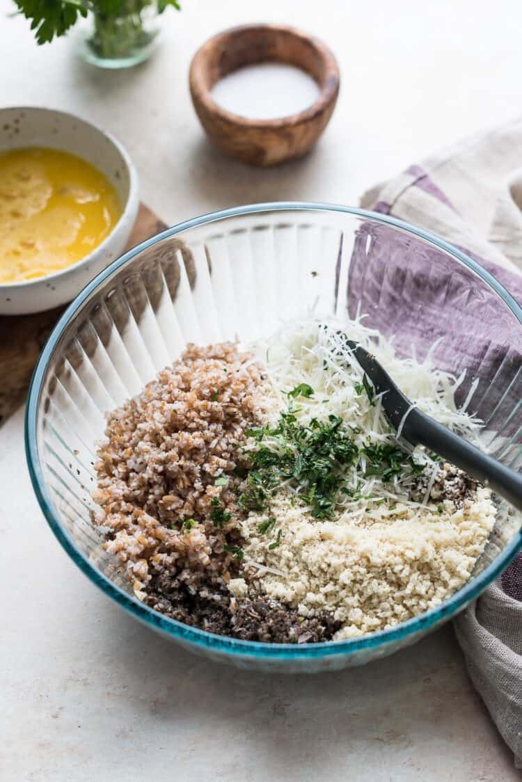 Ingredients for a vegan recipe in a glass bowl.