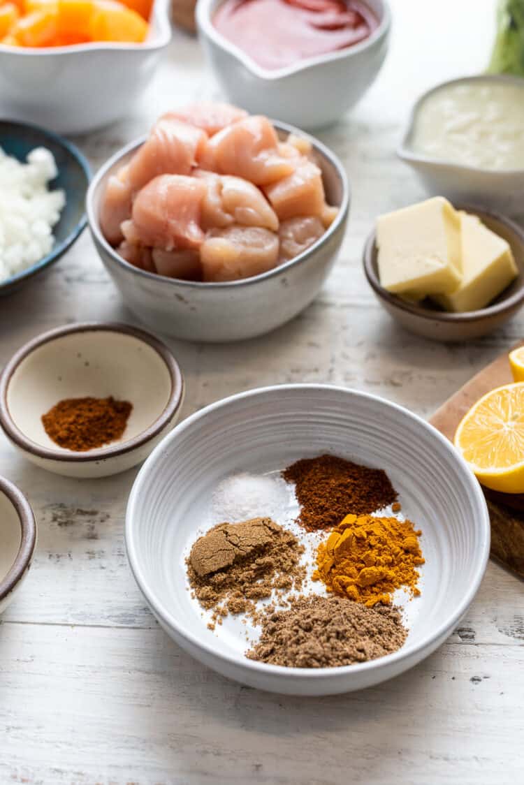 spices and ingredients for butternut squash butter chicken