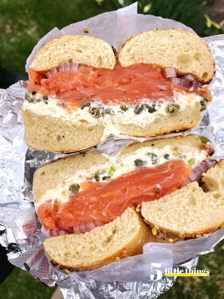 An Everything Bagel with Lox, Cream Cheese, Red Onions and Capers from Utopia Bagels in New York was one of the Five Little Things I loved the week of March 25, 2022.
