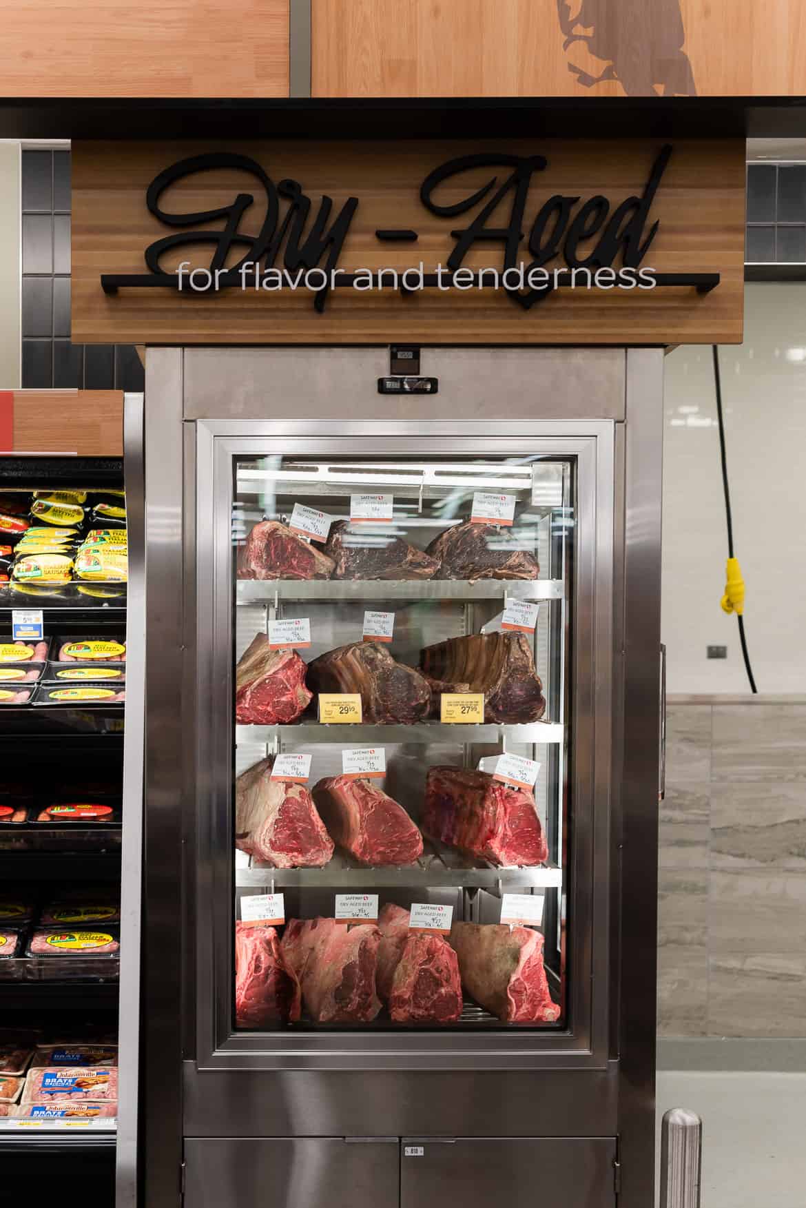 Dry Ager with dry aged beef at Safeway store.