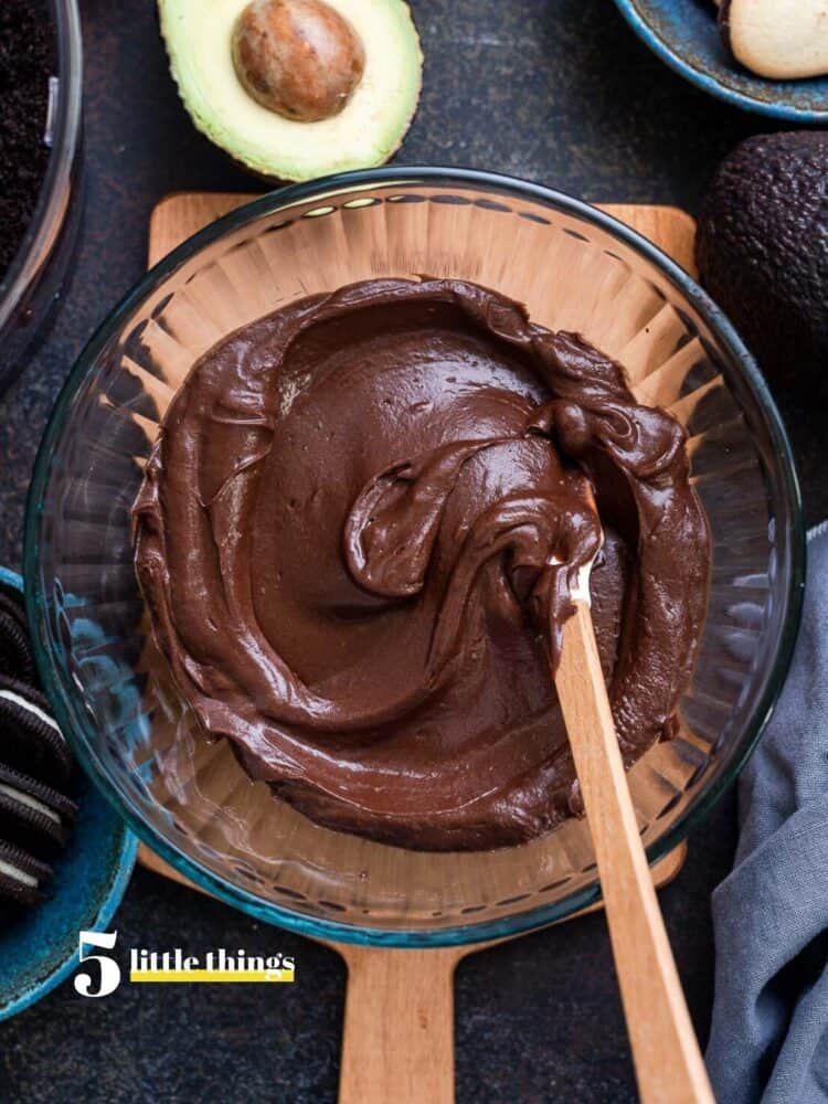 Chocolate avocado pudding in a glass bowl is one of the Five Little Things I loved the week of October 21, 2022.