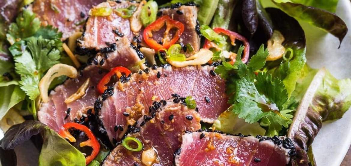 Seared Ahi Tuna Salad on a plate is one of the Five Little Things I loved the week of October 29, 2022.