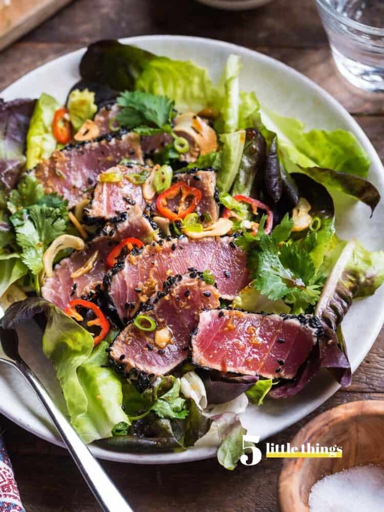 Seared Ahi Tuna Salad on a plate is one of the Five Little Things I loved the week of October 29, 2022.