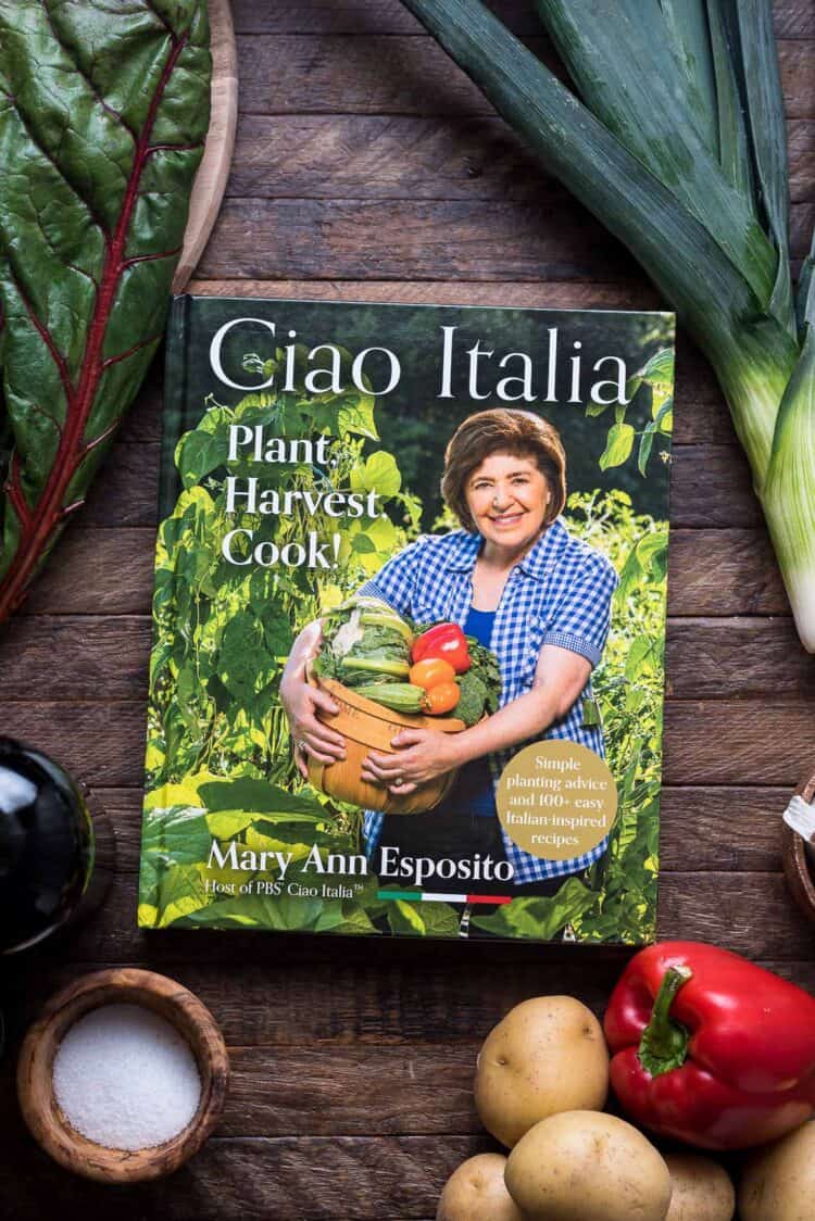 Ciao Italia: Plant, Harvest, Cook! cookbook on table.