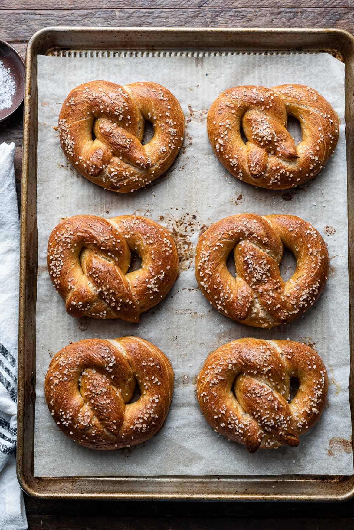 Bavarian Pretzels on a baking sheet.