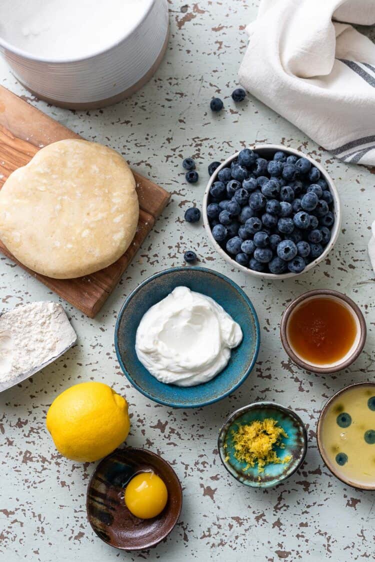 Ingredients for Blueberry and Green Yogurt Breakfast Galette.