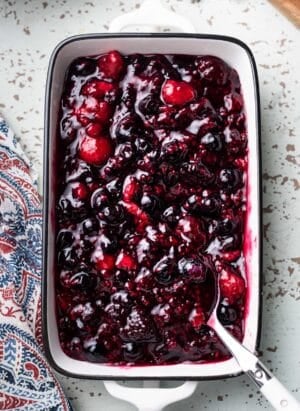 Mixed Berry Compote in a serving dish.