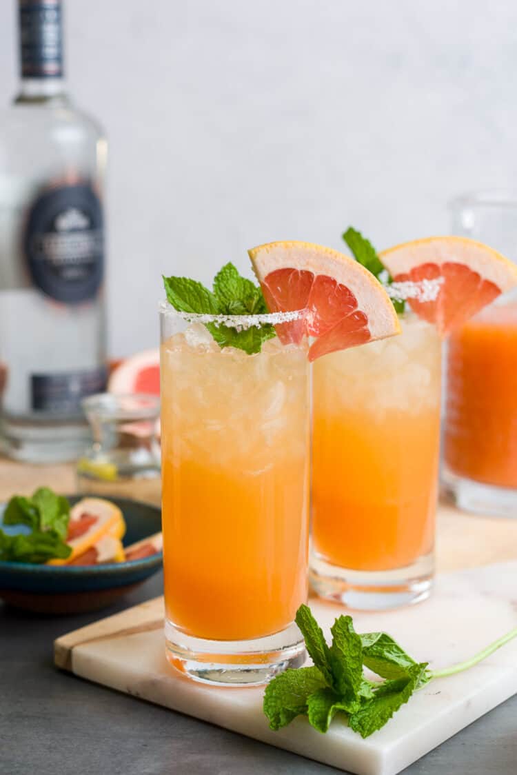 Ginger Beer Paloma cocktails with mint and grapefruit.