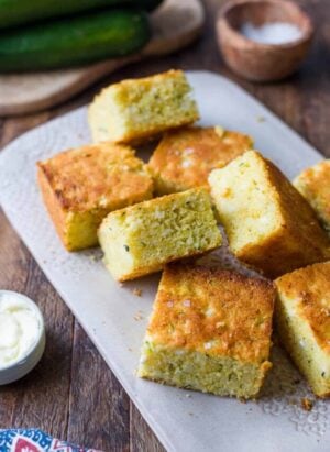 Zucchini Cornbread on a platter.