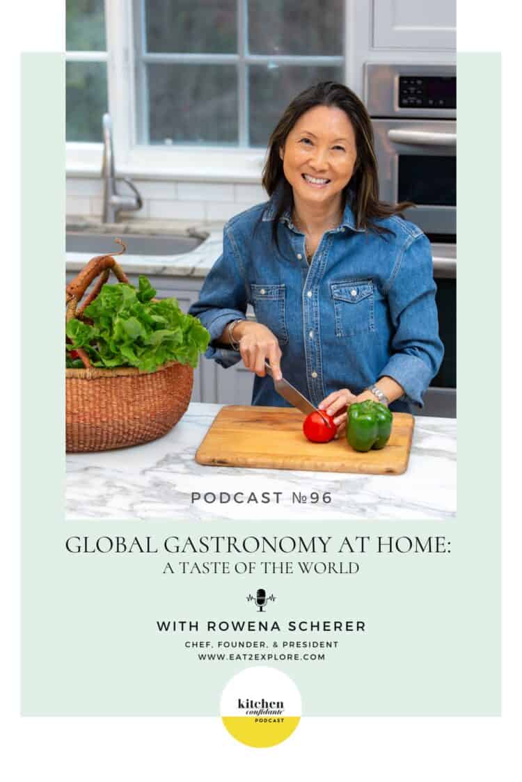 Tune in to the 96th Episode of Kitchen Confidante Podcast and learn about Rowena Scherer and her book, Global Gastronomy at Home: A Taste of the World.