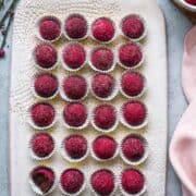 Chocolate Raspberry Truffles on a serving tray.
