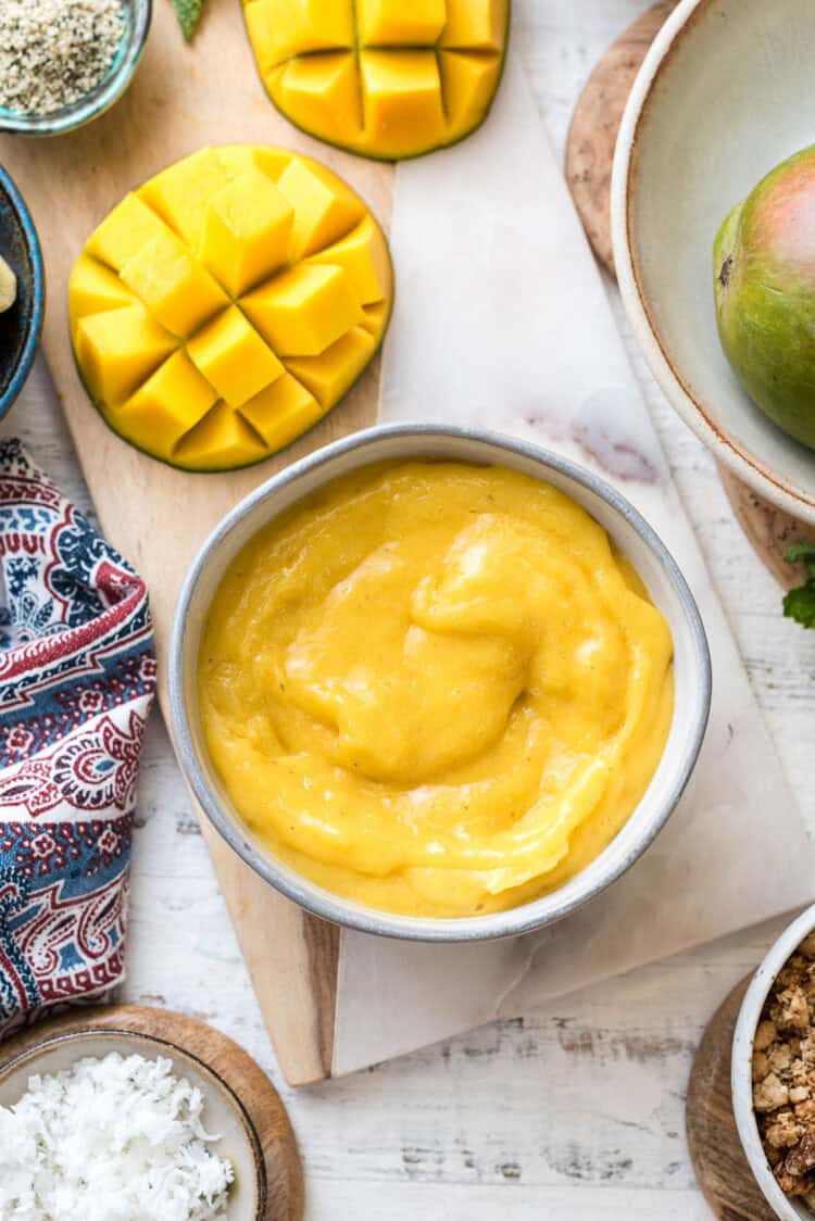 Tropical Mango Smoothie Bowl ready for toppings.