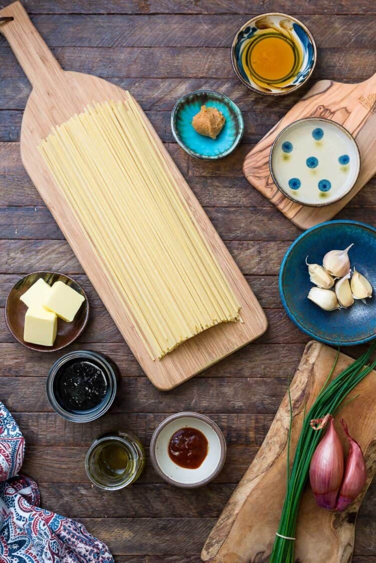 Savory Miso-Butter Garlic Noodles Ingredients.