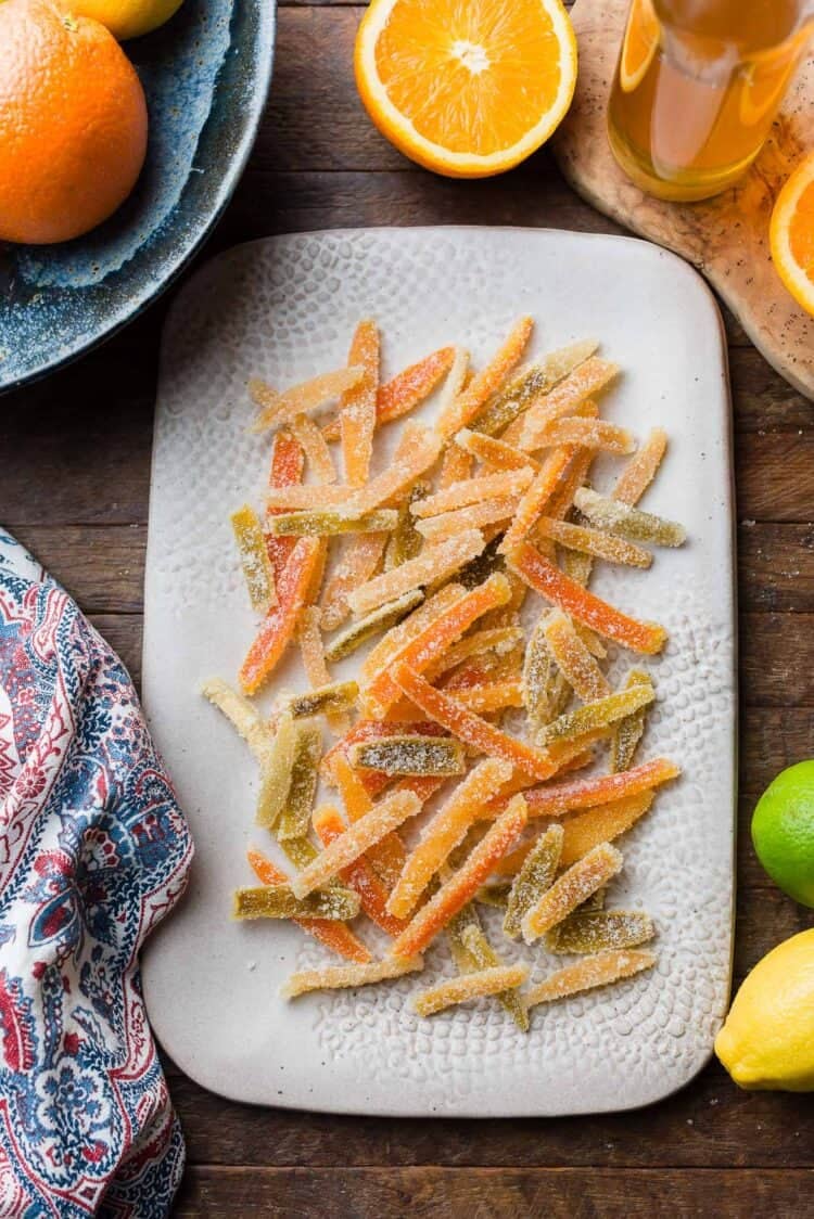 Candied Citrus Peel on a serving tray.