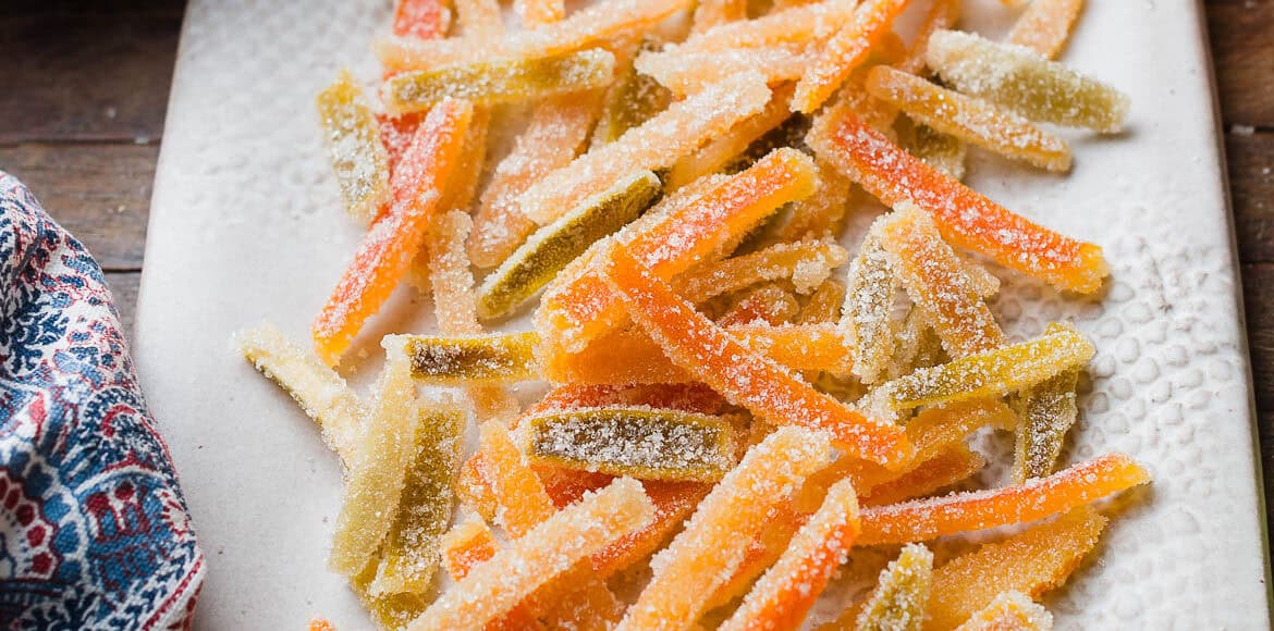 Candied Citrus Peel on a serving tray.