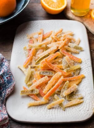 Candied Citrus Peel on a serving tray.