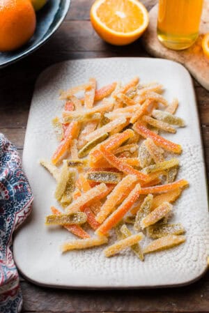 Candied Citrus Peel on a serving tray.