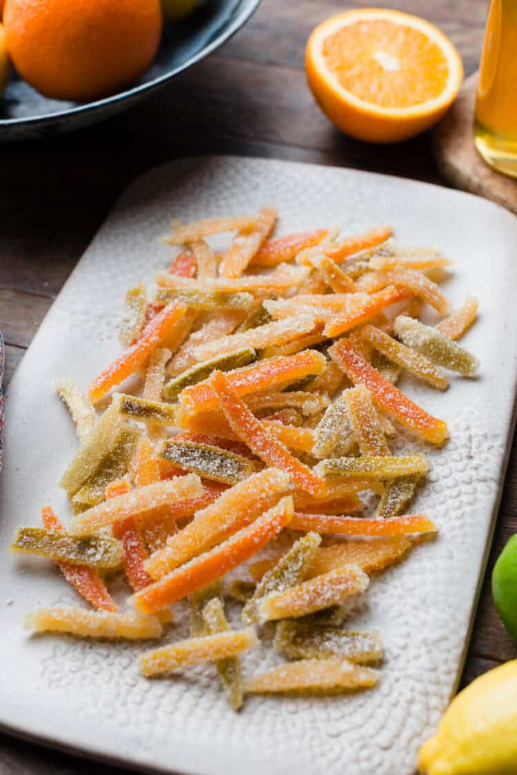 Candied Citrus Peel on a serving tray.