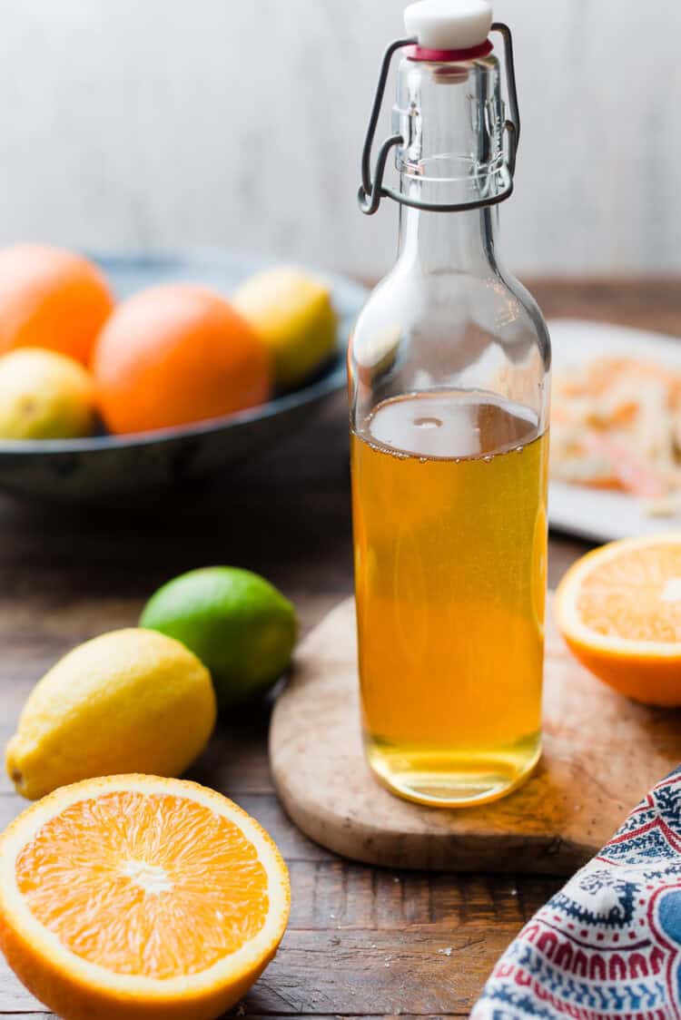 Citrus Syrup in a glass bottle.