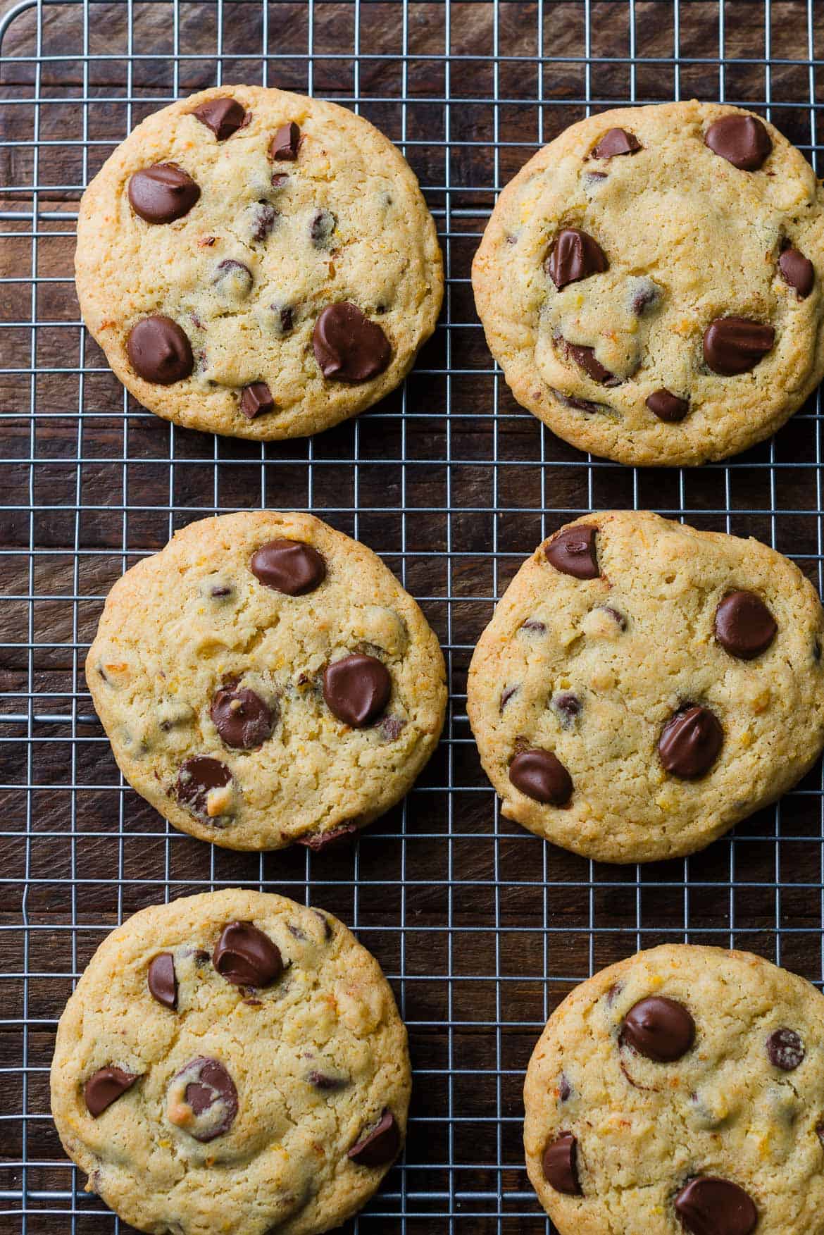 Dark Chocolate Orange Cookies cooling on a wire rack.