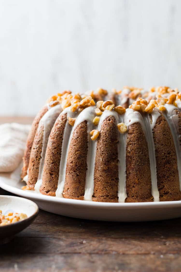 Pear Walnut Cake on a serving platter