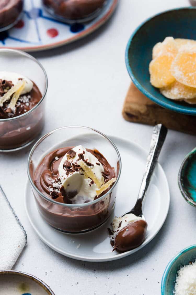 Coconut Chocolate Pudding in a glass.