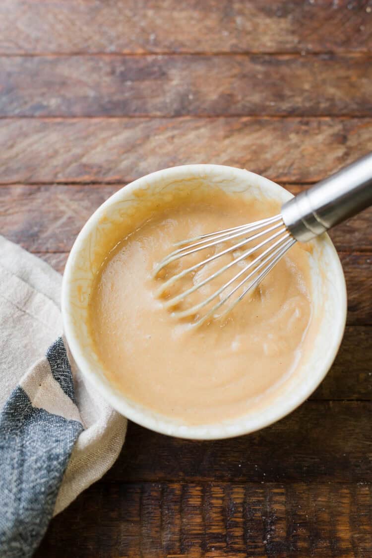 Whisking tahini swirl for brownies.