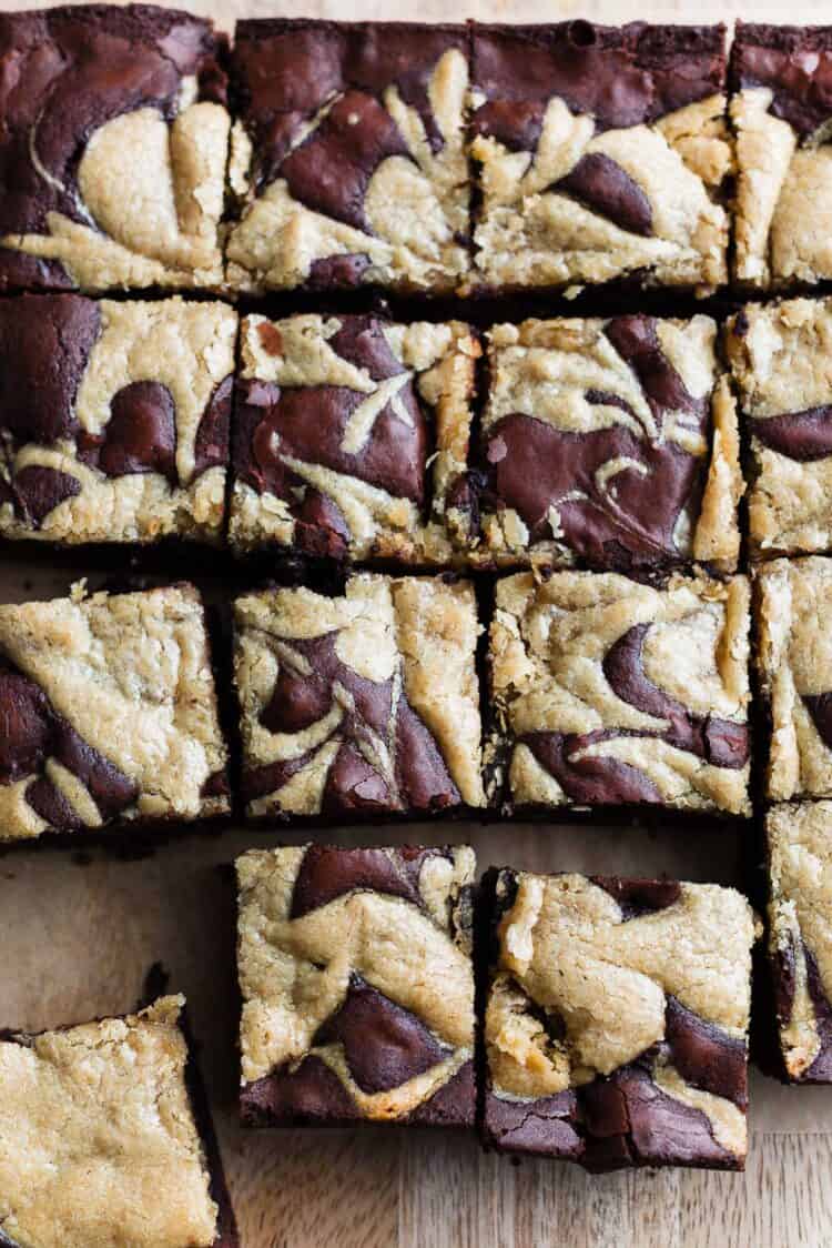 Slices of Mocha Brownies
with Olive Oil and Tahini Swirl
