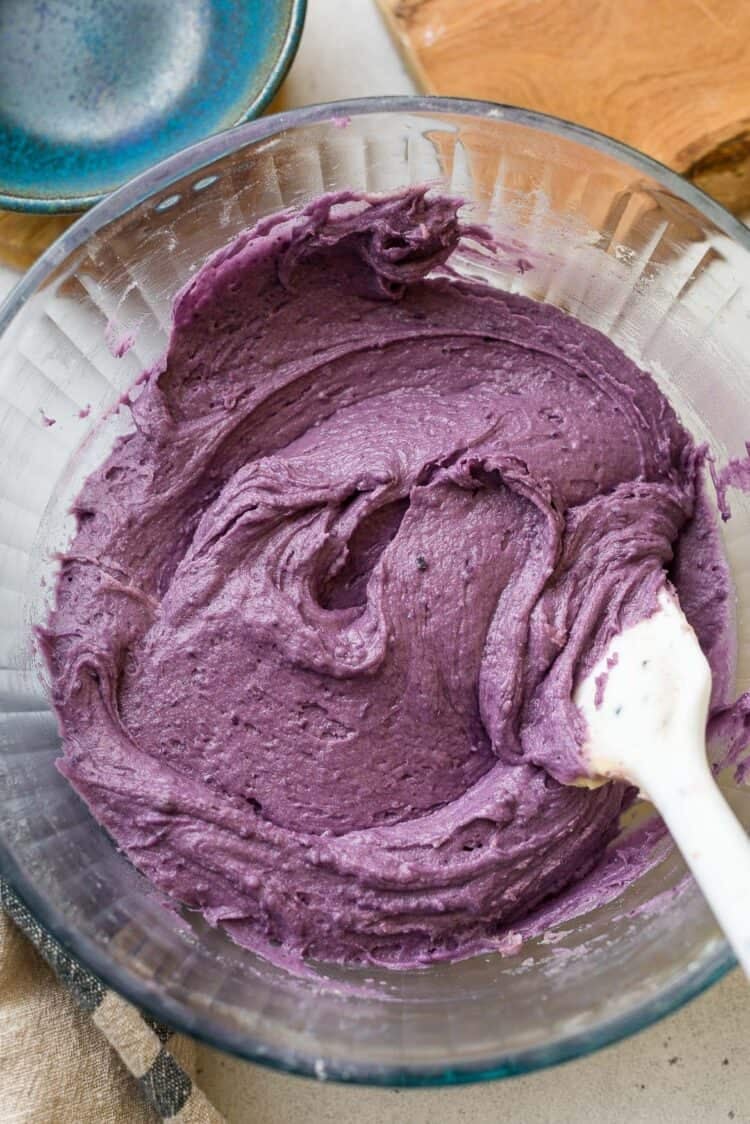 Ube Crinkle Cookie Batter in a bowl.