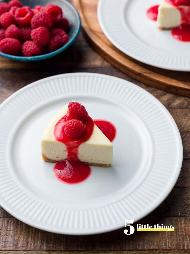 Cheesecake with raspberry topping.